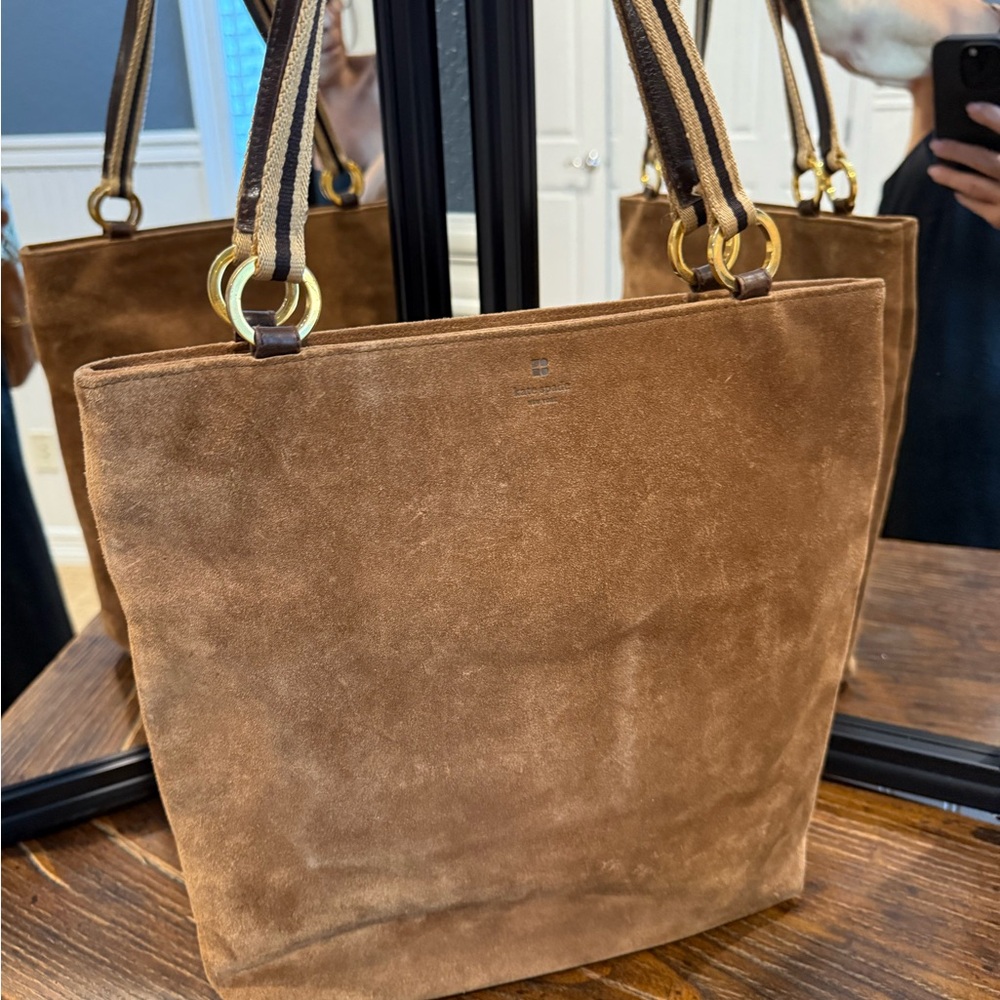 Kate Spade Brown Suede Tote with Gold Accents